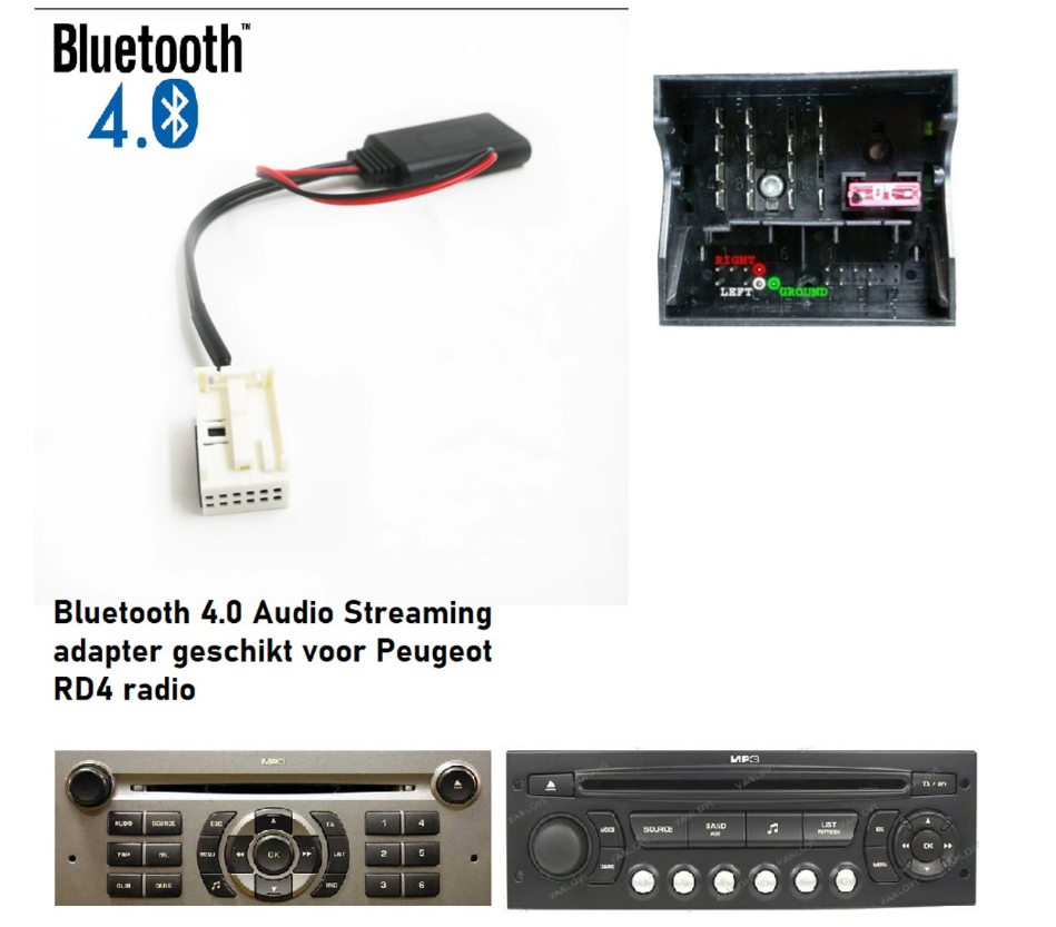 Citroen C2 C3 C4 C5 C8 Jumpy Bluetooth Streaming Adapter Aux Dongle Mp3 RD4 uwautoonderdeel