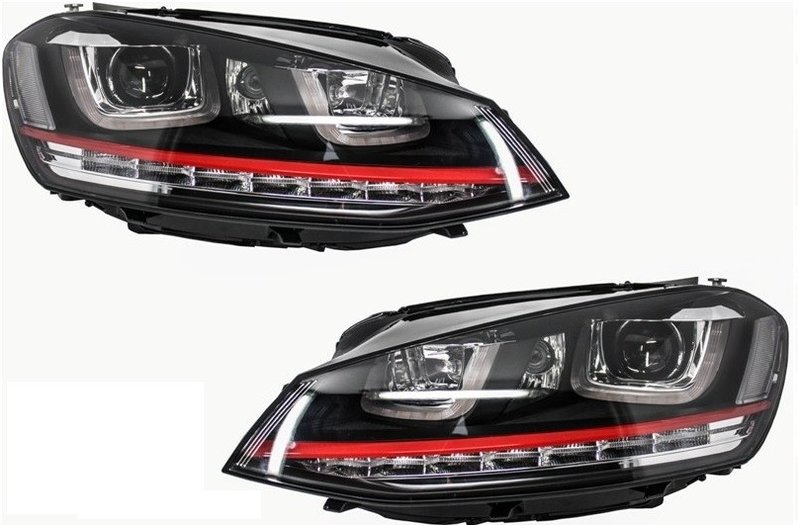 Golf 7 Dubbele U Led Koplampen Golf 7 GTI Xenon look - uwautoonderdeel