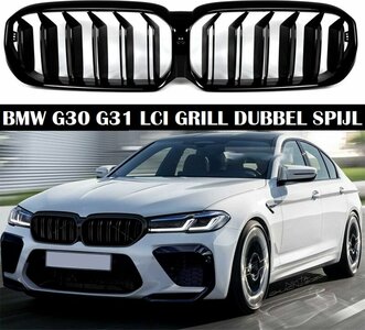 Passend Voor Bmw 5 Serie G30 G31 LCI Sport Nieren / Grill Hoogglans Dubbele Spijl Hoogglans Zwart