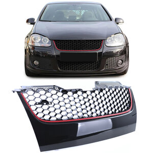  Sport Honingraat Grill met Rode Bies Embleem Loos Geschikt Voor Volkswagen Golf 5 GTI