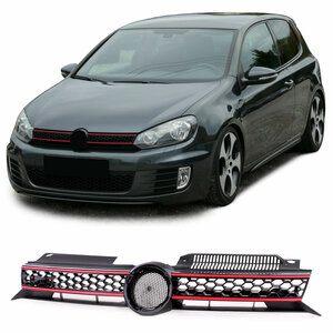 Sport Grill Hoogglans Zwart Rode Bies GTI Look Geschikt Voor Volkswagen Golf 6 