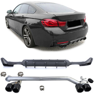 Passend Voor Bmw 4 serie F32 F33 F36 M Pakket Sportuitlaat 4 x Sierstuk + Carbon Look Diffuser Black Tip M4 Look 