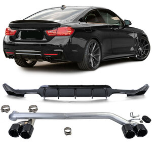 Bmw 4 serie F32 F33 F36 M Pakket Sportuitlaat 4 x Sierstuk + Glans Zwarte Diffuser Black Tip M4 Look 