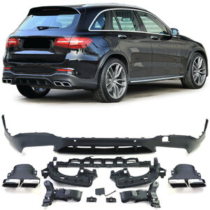 AMG Look Chrome Uitlaat Sport Diffuser Passend Voor Mercedes GLC X253 SUV Hoogglans Zwart