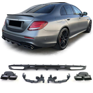 Geschikt voor Mercedes E Klasse W213 Standaard E63 AMG Look diffuser met 4 x Zwart uitlaat Design 