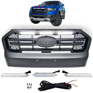 Radiator Grill Zwart Met Led Dubbele Balk Geschikt Voor Ford Ranger T7 Vanaf 2016 t/m 2019