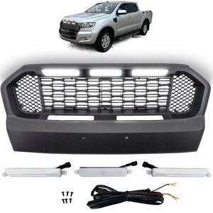 Embleem loze Performance Radiator Grill Zwart Met Led Dubbele Balk Geschikt Voor Ford Ranger T7 Vanaf 2016 t/m 2019