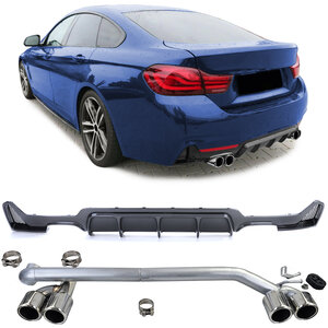 Passend Voor Bmw 4 serie F32 F33 F36 M Pakket Sportuitlaat 4 x Sierstuk + Carbon Look Diffuser Chrome Tip M4 Look 