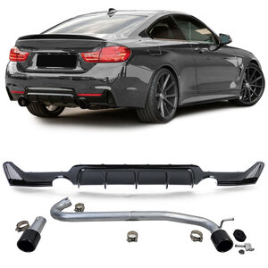 Passend Voor Bmw 4 serie F32 F33 F36 M Pakket Sportuitlaat 2 x Sierstuk + Glans Zwart Diffuser Black Tip M4 Look 