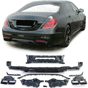 AMG Look Zwart Chrome Uitlaat Sport Diffuser Passend Voor  Mercedes S Klasse W222 2017 t/m 2020 Hoogglans Zwart