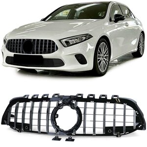 Grill Hoogglans Zwart / Chrome Bies Passend Voor Mercedes A Klasse W177 Vanaf 2018 Met Camera Panamericana AMG GT Look