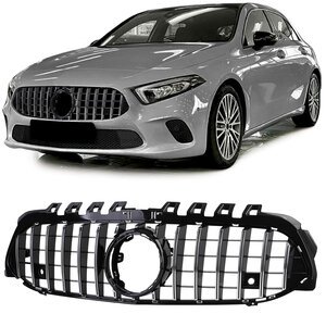 Grill Hoogglans Zwart Chrome Bies Passend Voor Mercedes A Klasse W177 V177 Vanaf 2018 Zonder Camera Panamericana AMG GT Look