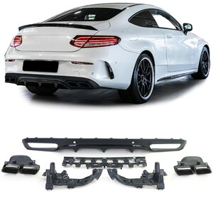 C63 AMG Look diffuser met 4 x Zwart uitlaat Design Geschikt voor Mercedes C Klasse C205 Coupe 