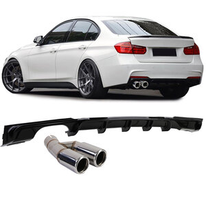 Passend Voor Bmw 3 serie F30 / F31 M Pakket Diffuser Hoogglans Zwart + Chrome Uitlaat sierstuk 316 318 320